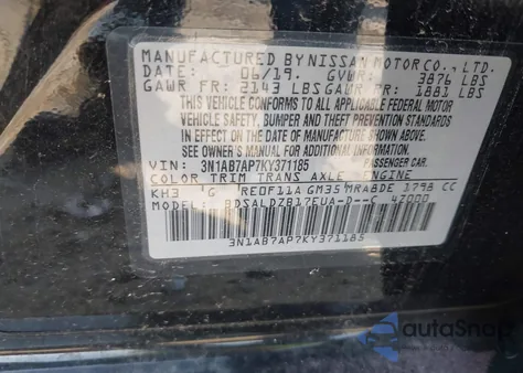 2019 Nissan Sentra Sv from USA, damaged, VIN 3N1AB7AP7KY371185